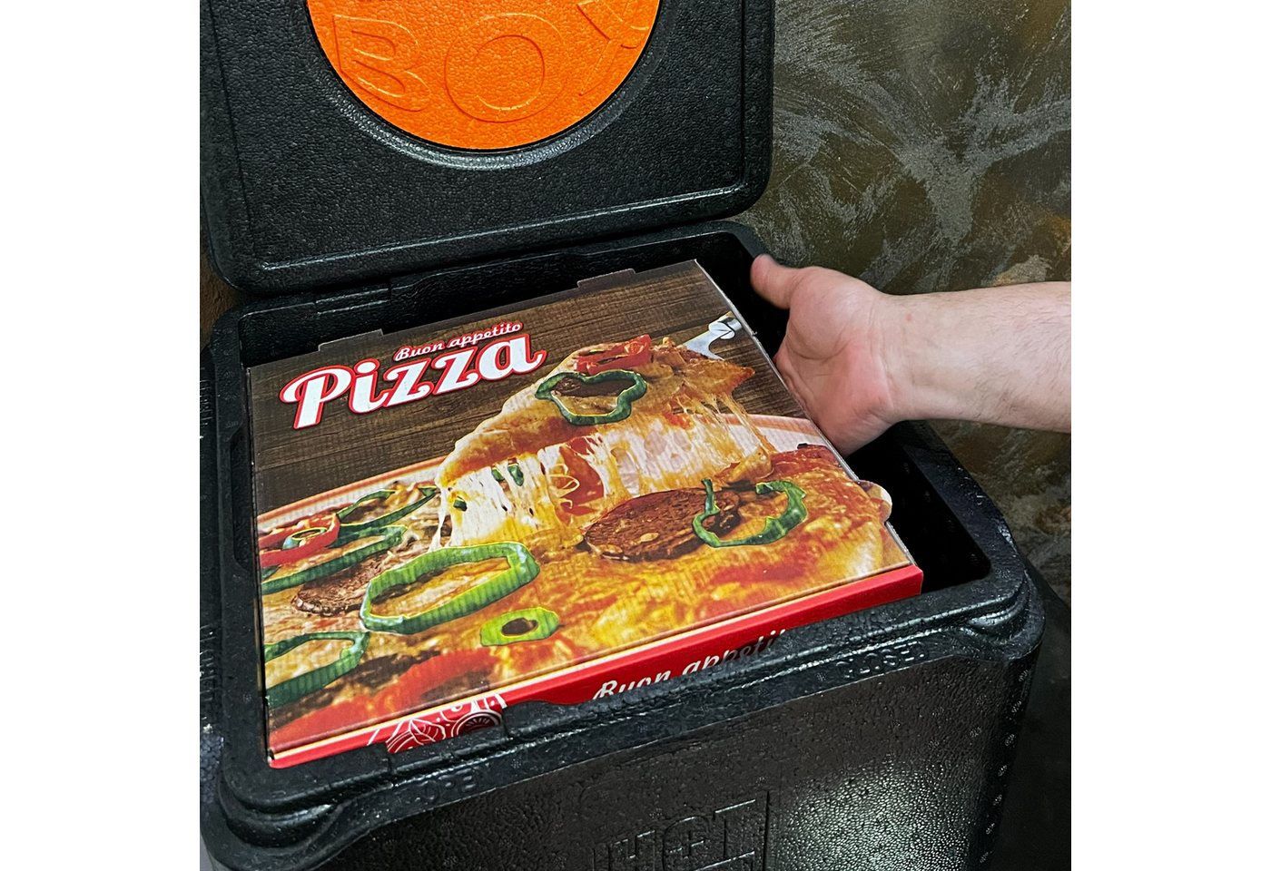 THE BOX Kühlbox Thermobox Pizza groß EPP mit Deckel schwarz 32 l - 1 Stück, 32 l – Bild 3 von 5