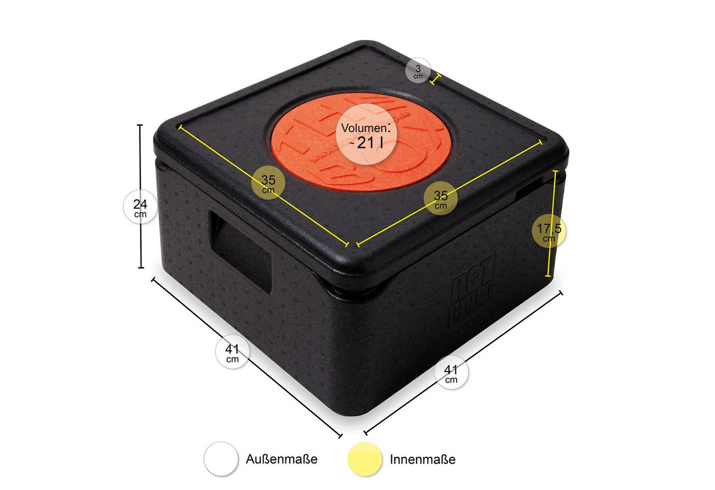 THE BOX Kühlbox Thermobox Pizza mittel EPP mit Deckel schwarz 21 l - 1 Stück, 21 l – Bild 3 von 5