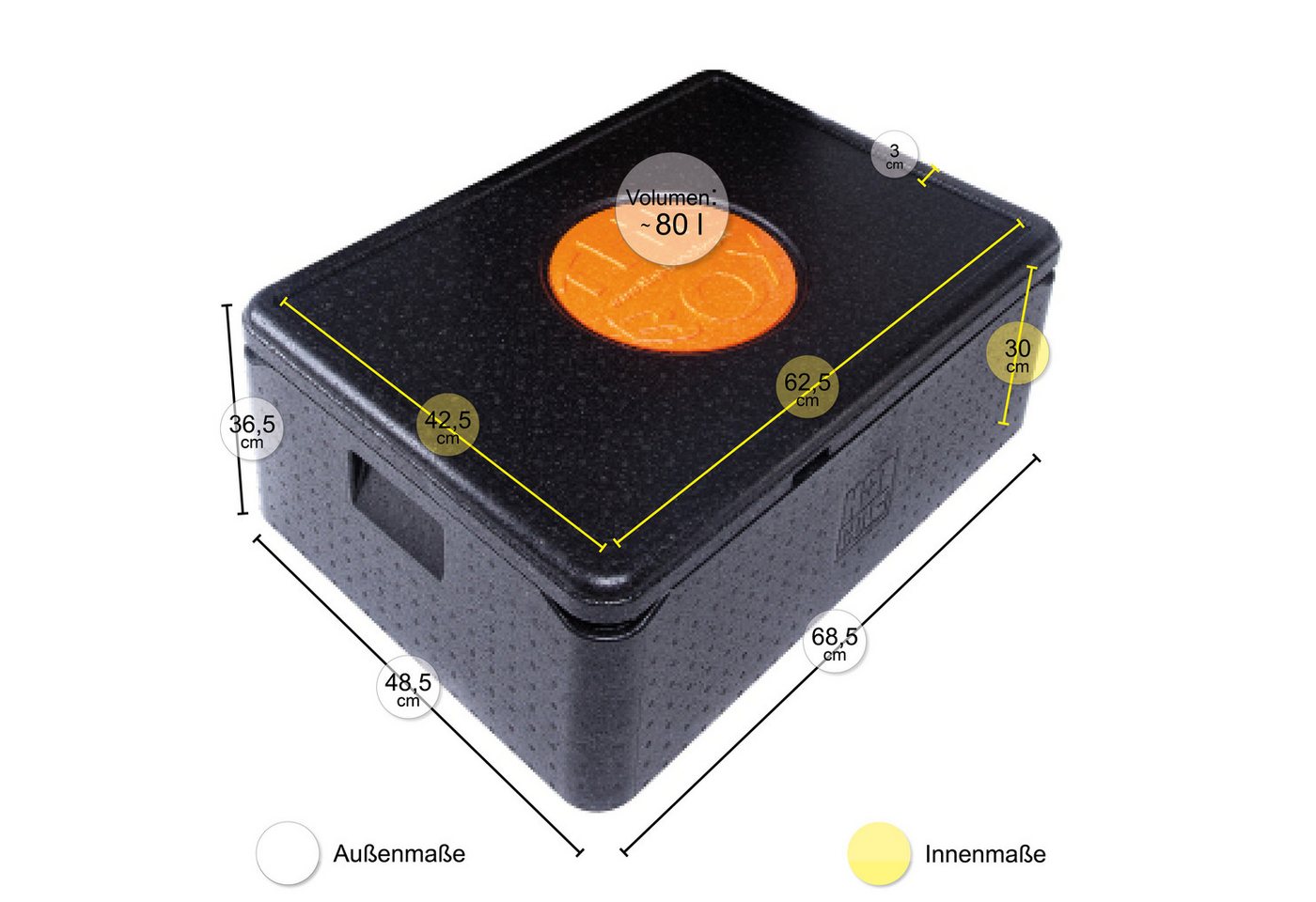 THE BOX Kühlbox Thermobox Universal groß EPP mit Deckel schwarz 80 l - 1 Stück, 80 l – Bild 3 von 5