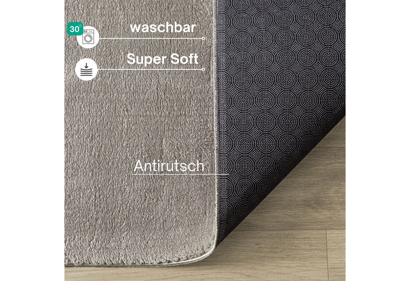 the carpet Teppich kuschelig & Super Soft, Anti-Rutsch Unterseite, rechteckig, Höhe: 16 mm, Waschbar bis 30 Grad, Felloptik, Wohnzimmer Teppich, Kundenliebling – Bild 4 von 5