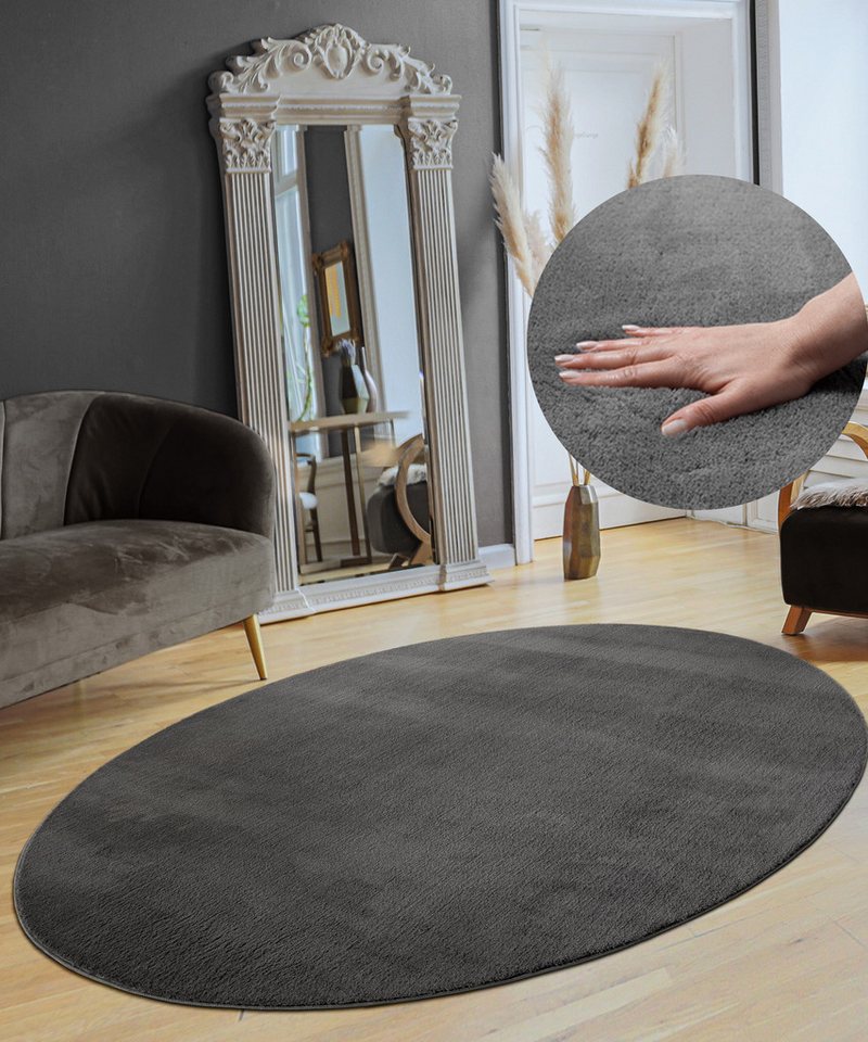 the carpet Teppich kuschelig & Super Soft, Anti-Rutsch Unterseite, oval, Höhe: 16 mm, Waschbar bis 30 Grad, Felloptik, Wohnzimmer Teppich, Kundenliebling – Bild 2 von 2
