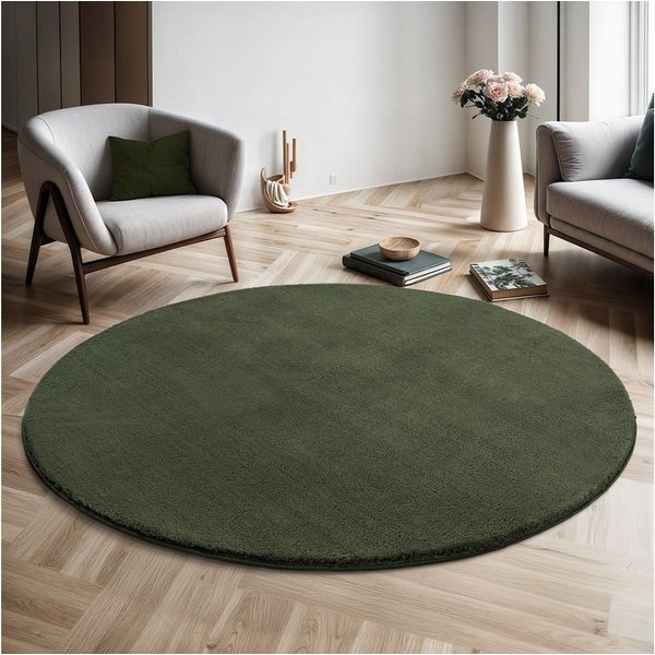 the carpet Teppich kuschelig & Super Soft, Anti-Rutsch Unterseite, rund, Höhe: 16 mm, Waschbar bis 30 Grad, Felloptik, Wohnzimmer Teppich, Kundenliebling