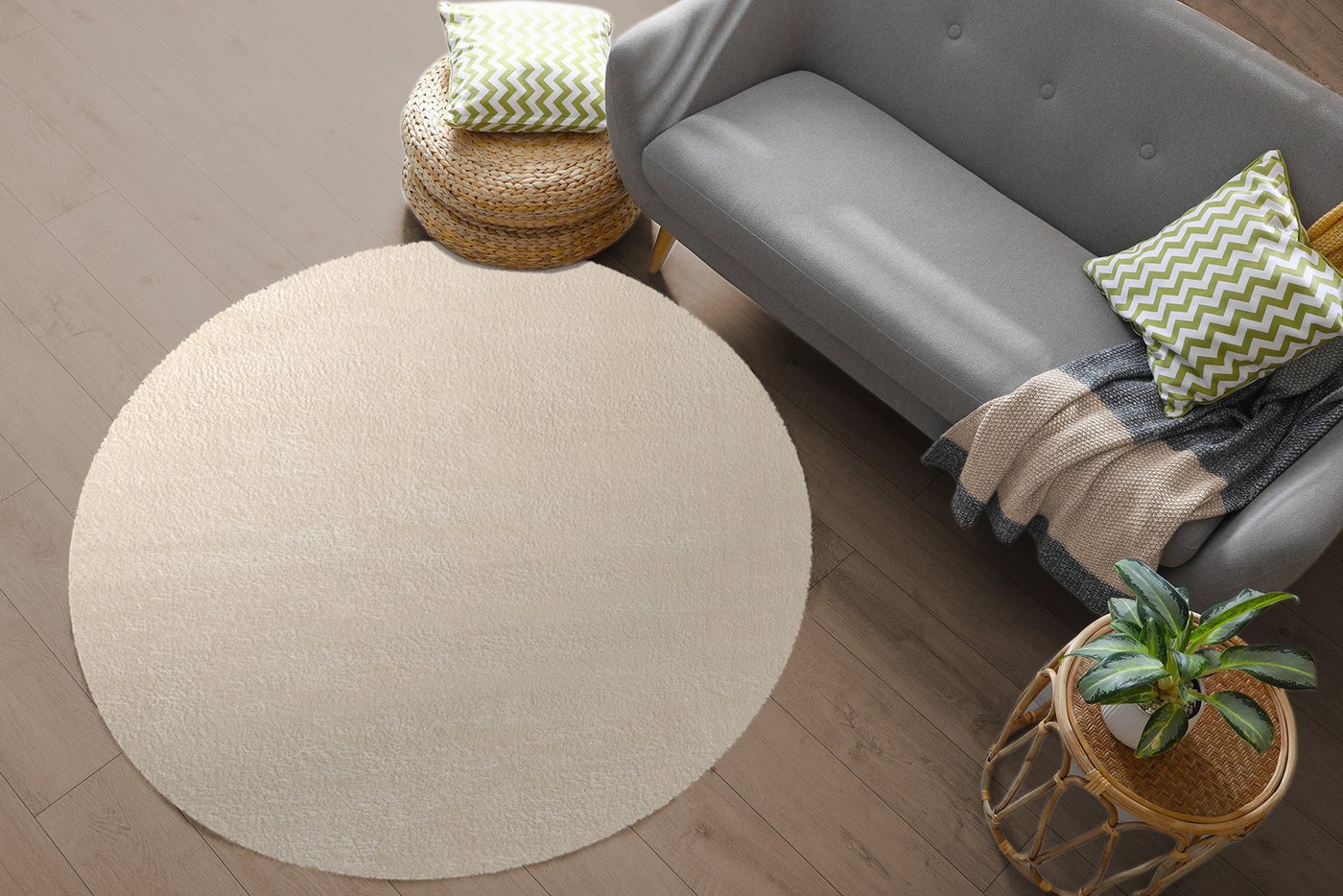 the carpet Teppich kuschelig & Super Soft, Anti-Rutsch Unterseite, rund, Höhe: 16 mm, Waschbar bis 30 Grad, Felloptik, Wohnzimmer Teppich, Kundenliebling – Bild 5 von 5
