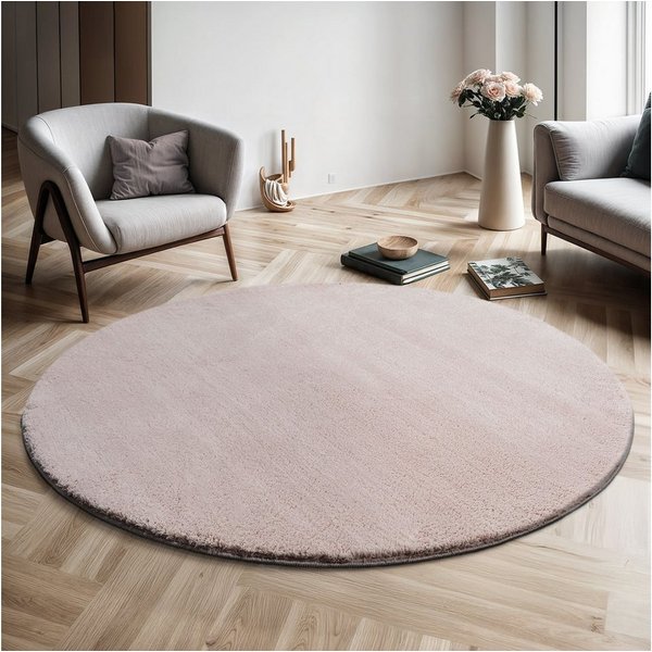 the carpet Teppich kuschelig & Super Soft, Anti-Rutsch Unterseite, rund, Höhe: 16 mm, Waschbar bis 30 Grad, Felloptik, Wohnzimmer Teppich, Kundenliebling