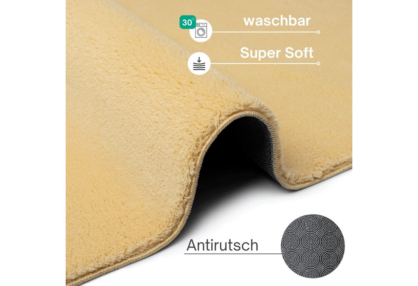 the carpet Teppich kuschelig & Super Soft, Anti-Rutsch Unterseite, rechteckig, Höhe: 16 mm, Waschbar bis 30 Grad, Felloptik, Wohnzimmer Teppich, Kundenliebling – Bild 4 von 5
