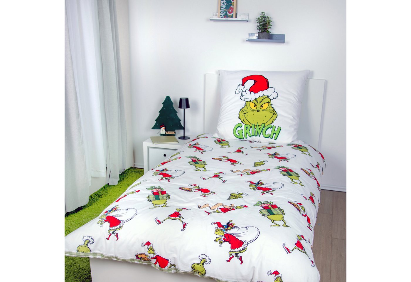 The Grinch Wendebettwäsche Grinch, Flanell, 2 teilig, mit niedlichem Allover-Motiv – Bild 2 von 5
