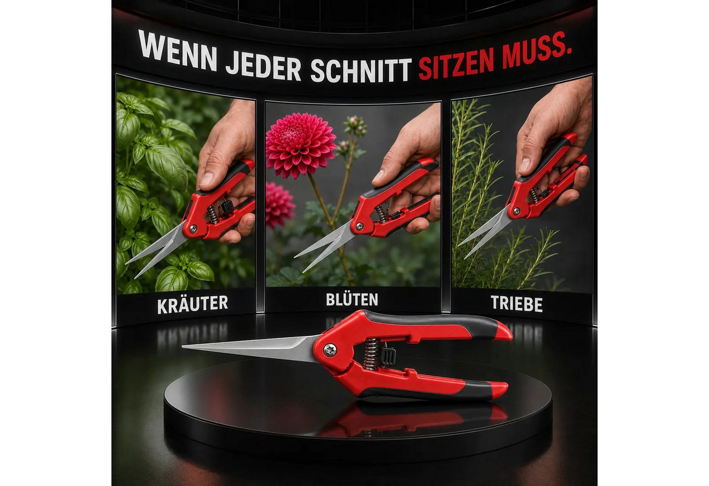 THE HOOKAH Gartenschere Schwertkrone Bonsaischere und Ernteschere für Kräuter, (Einzelartikel, 1-tlg), 20 cm, 7 cm Teflonklinge, Federmechanik, Sicherheitsversc – Bild 3 von 5