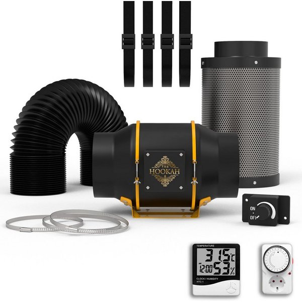 THE HOOKAH Radialventilator Growbox Abluft-Komplettset Ø 150 mm mit Aktivkohlefilter