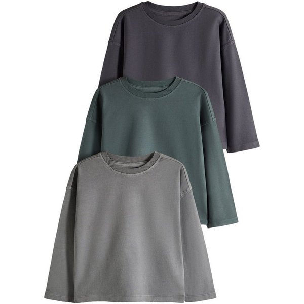 The Set Langarmshirt Langarm-Shirts in Washed-Optik, 3er-Pack (3-tlg)