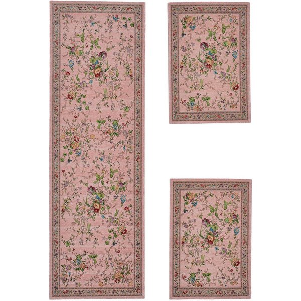 THEKO Bettumrandung Flomi Sagrini, Höhe 3 mm, (3-tlg), Teppich-Set, Flachgewebe, Pastell-Farben, Blumen Design, mit Bordüre