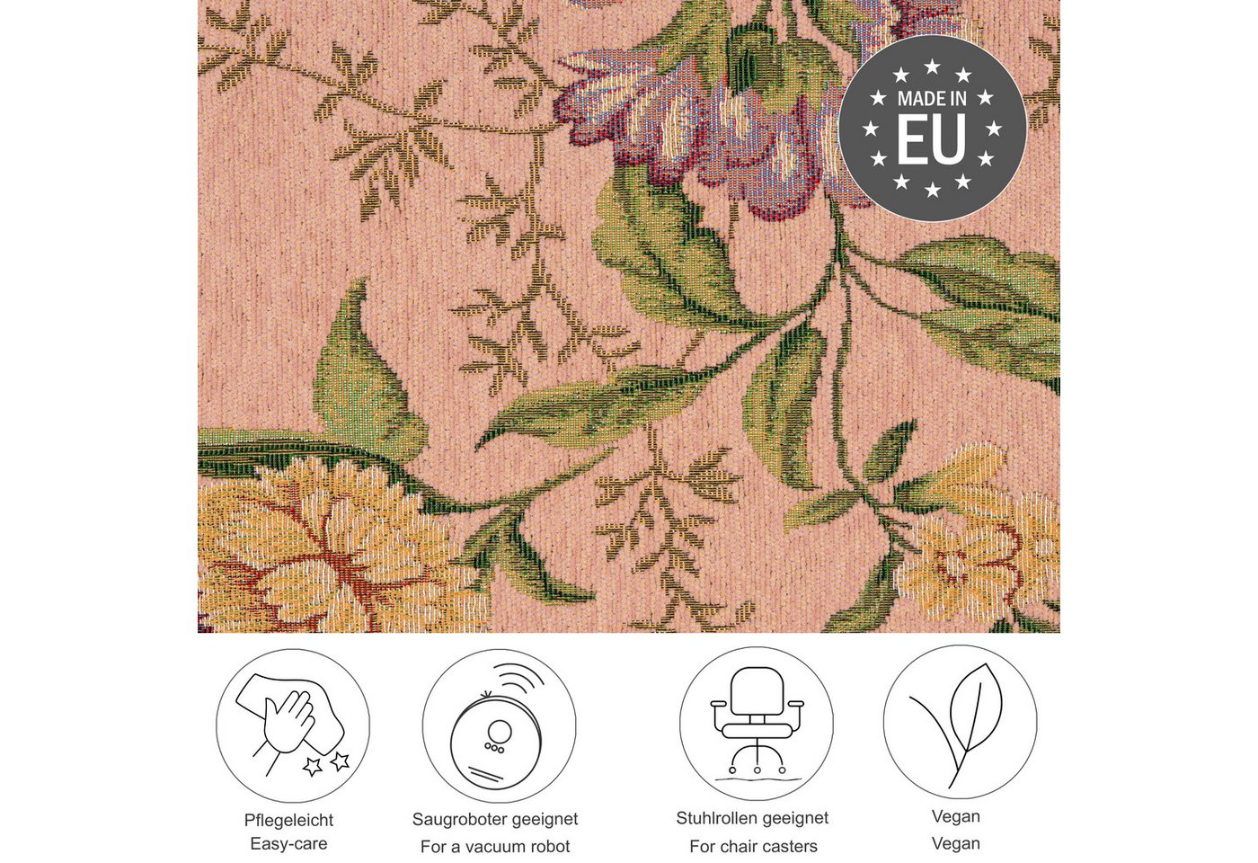 THEKO Bettumrandung Flomi Sagrini, Höhe 3 mm, (3-tlg), Teppich-Set, Flachgewebe, Pastell-Farben, Blumen Design, mit Bordüre – Bild 2 von 5