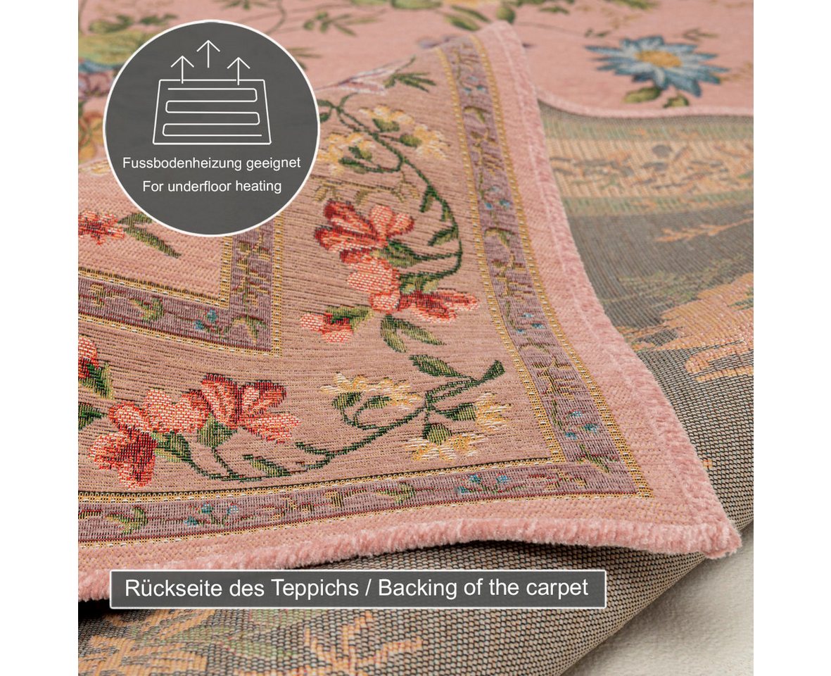 THEKO Bettumrandung Flomi Sagrini, Höhe 3 mm, (3-tlg), Teppich-Set, Flachgewebe, Pastell-Farben, Blumen Design, mit Bordüre – Bild 3 von 5