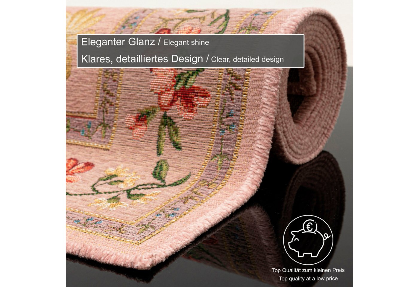 THEKO Bettumrandung Flomi Sagrini, Höhe 3 mm, (3-tlg), Teppich-Set, Flachgewebe, Pastell-Farben, Blumen Design, mit Bordüre – Bild 4 von 5
