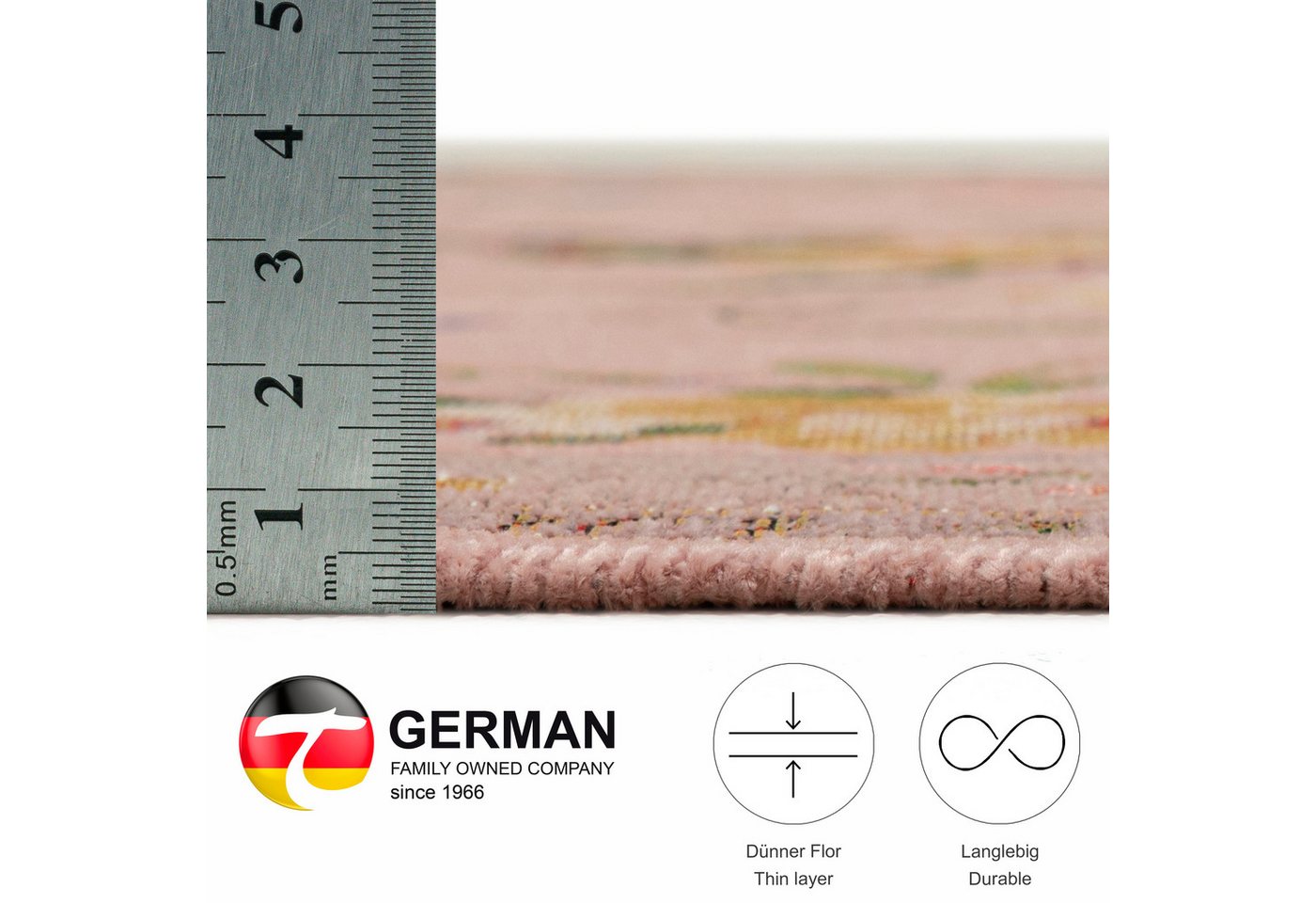 THEKO Bettumrandung Flomi Sagrini, Höhe 3 mm, (3-tlg), Teppich-Set, Flachgewebe, Pastell-Farben, Blumen Design, mit Bordüre – Bild 5 von 5