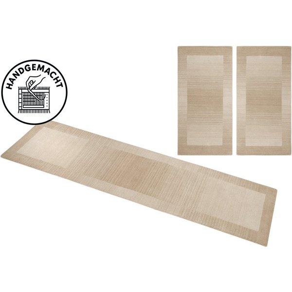 THEKO Bettumrandung Gabbeh Super, Handweb, Teppich, Bordüre, reine Wolle, Höhe 9 mm, (3-tlg), Bettvorleger, Schlafzimmer, Läufer-Set