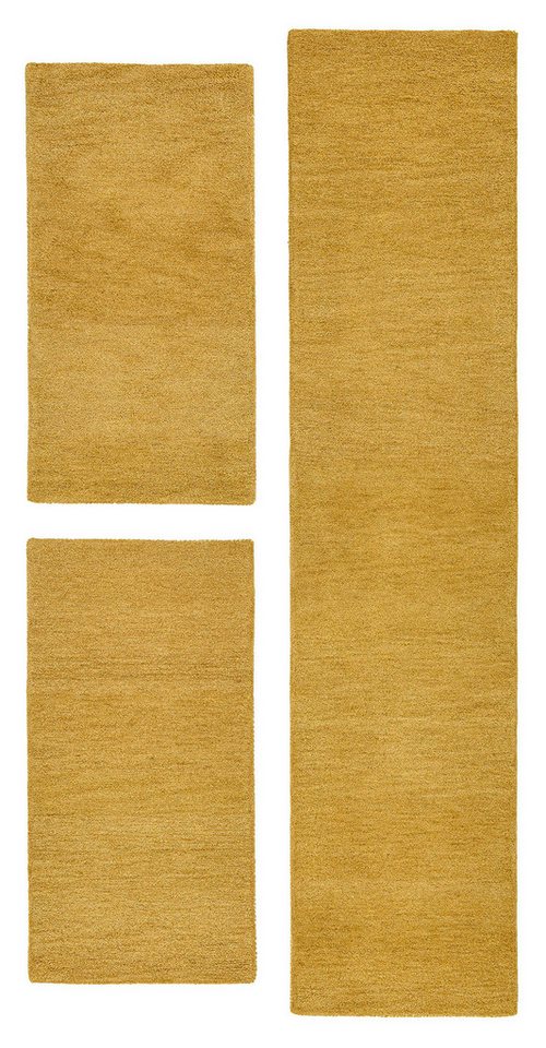 THEKO Bettumrandung Gabbeh Uni, Handweb Teppich, meliert, reine Wolle, Höhe 14 mm, (3-tlg), Bettvorleger, Uni-Farben, handgewebt, Läufer-Set, Schlafzimmer – Bild 2 von 5