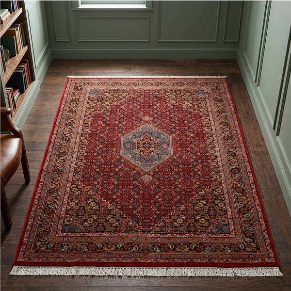 THEKO Orientteppich Benares Bidjar, handgeknüpft, rechteckig, Höhe: 12 mm, reine Wolle, mit Fransen, auch in rund & als Läufer, Wohnzimmer
