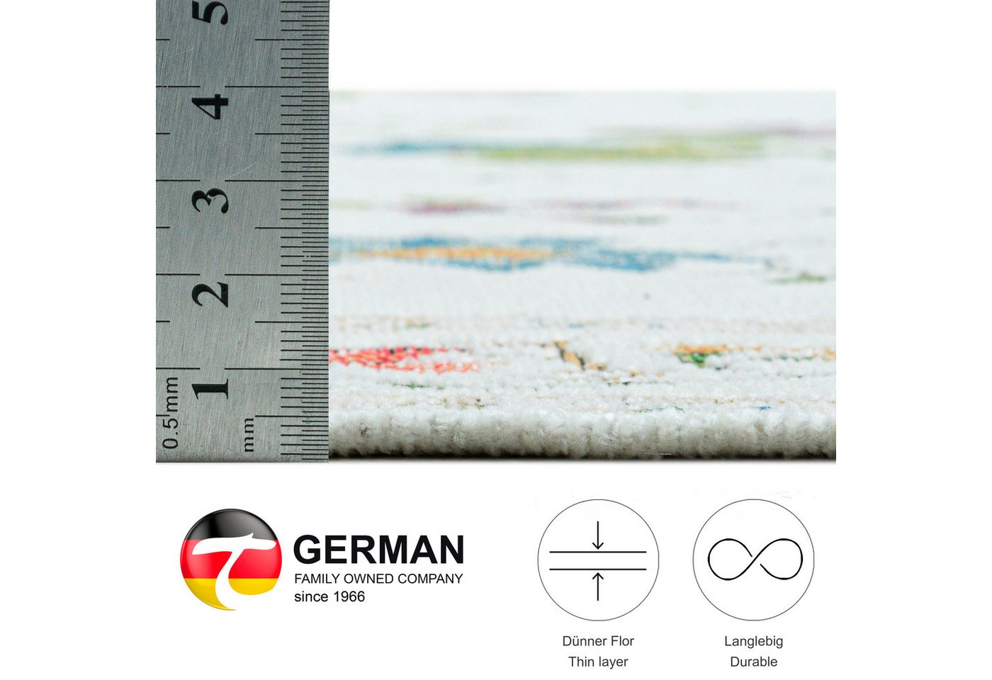 THEKO Teppich Flomi Sagrini, rechteckig, Höhe: 4 mm, Flachgewebe, Pastell-Farben, Blumen Design, mit Bordüre – Bild 3 von 5