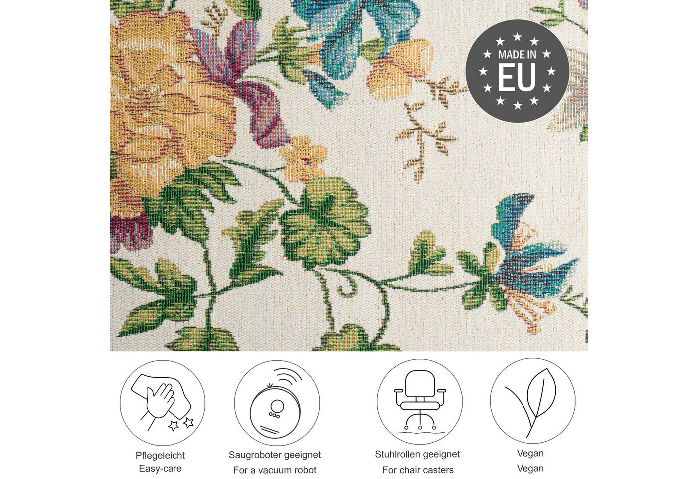 THEKO Teppich Flomi Sagrini, rechteckig, Höhe: 4 mm, Flachgewebe, Pastell-Farben, Blumen Design, mit Bordüre – Bild 2 von 5