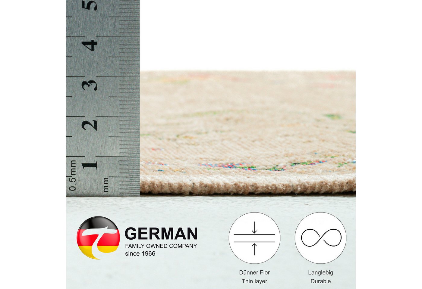 THEKO Teppich Flomi Sagrini, rechteckig, Höhe: 4 mm, Flachgewebe, Pastell-Farben, Blumen Design, mit Bordüre – Bild 3 von 5