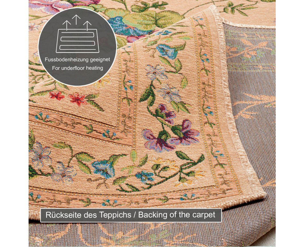 THEKO Teppich Flomi Sagrini, rechteckig, Höhe: 4 mm, Flachgewebe, Pastell-Farben, Blumen Design, mit Bordüre – Bild 4 von 5