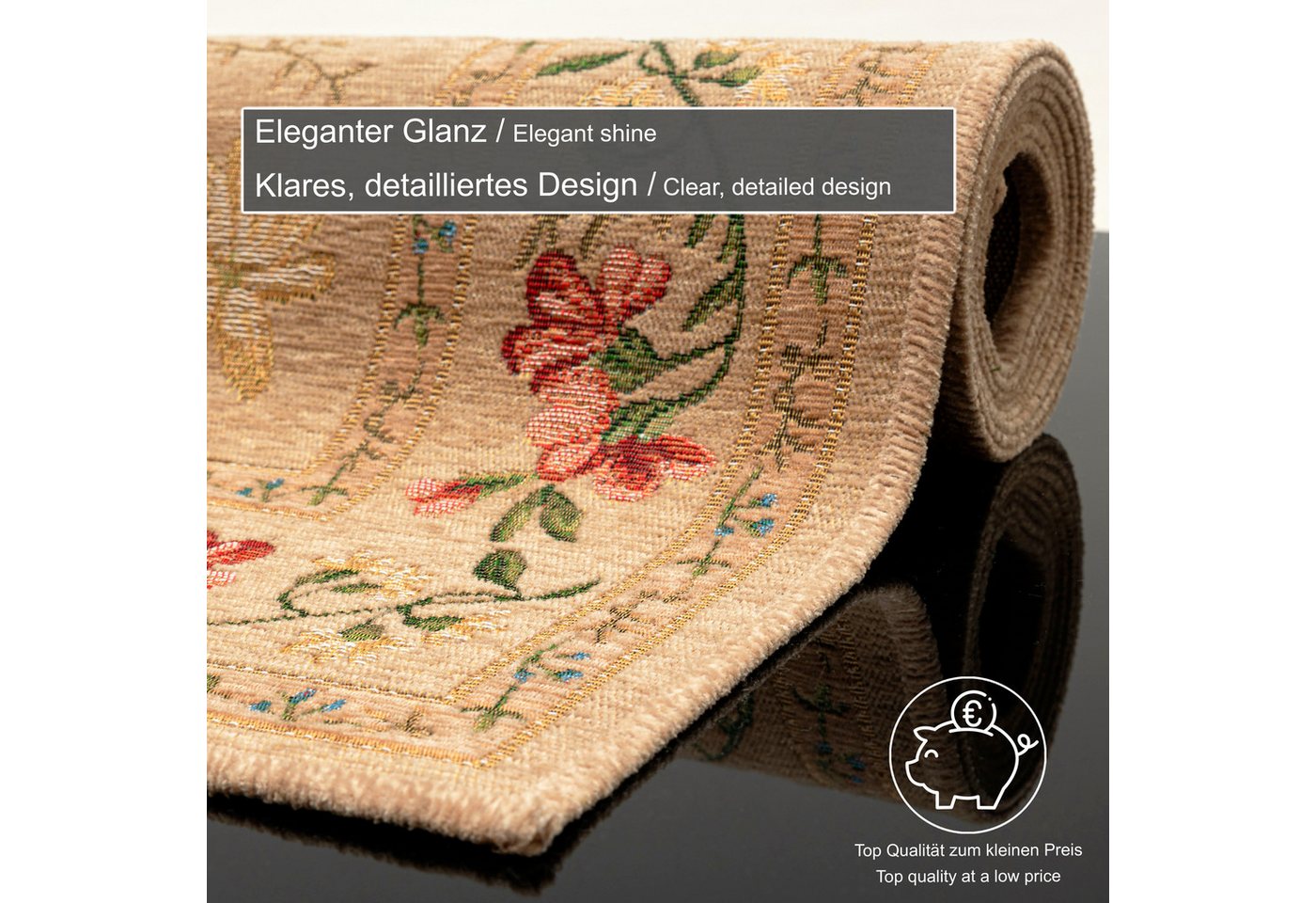 THEKO Teppich Flomi Sagrini, rechteckig, Höhe: 4 mm, Flachgewebe, Pastell-Farben, Blumen Design, mit Bordüre – Bild 5 von 5