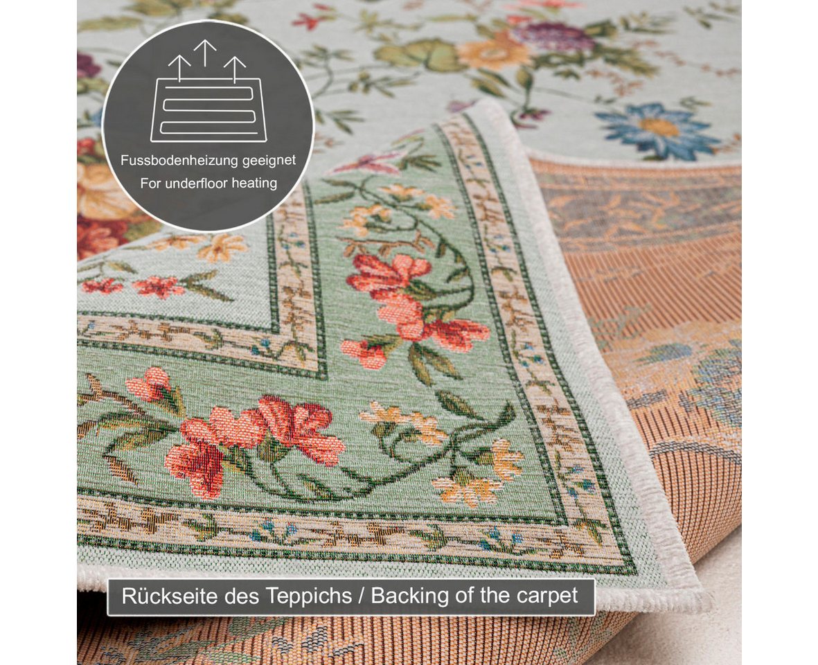 THEKO Teppich Flomi Sagrini, rechteckig, Höhe: 4 mm, Flachgewebe, Pastell-Farben, Blumen Design, mit Bordüre – Bild 4 von 5