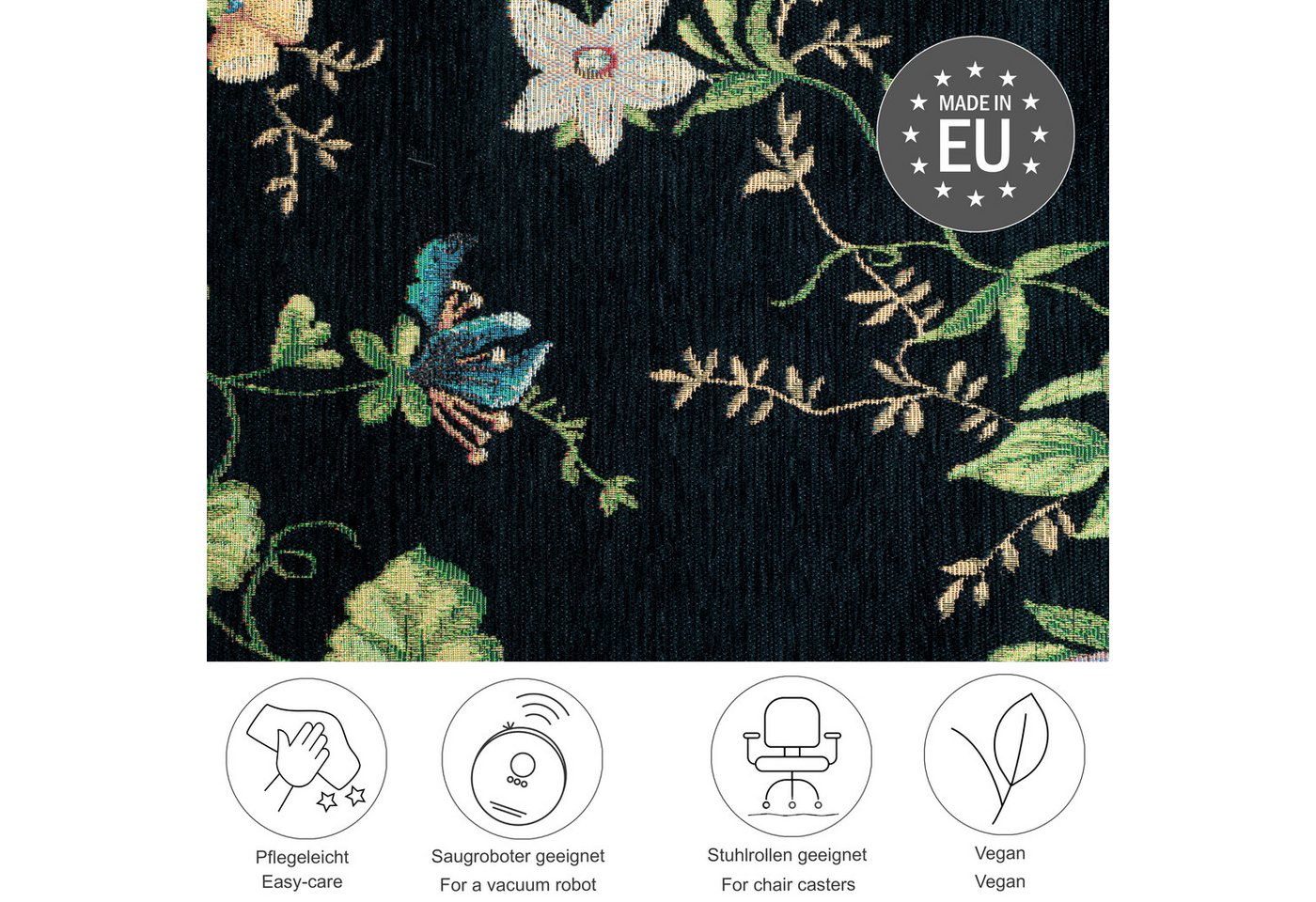 THEKO Teppich Flomi Sagrini, rechteckig, Höhe: 4 mm, Flachgewebe, Pastell-Farben, Blumen Design, mit Bordüre – Bild 2 von 5