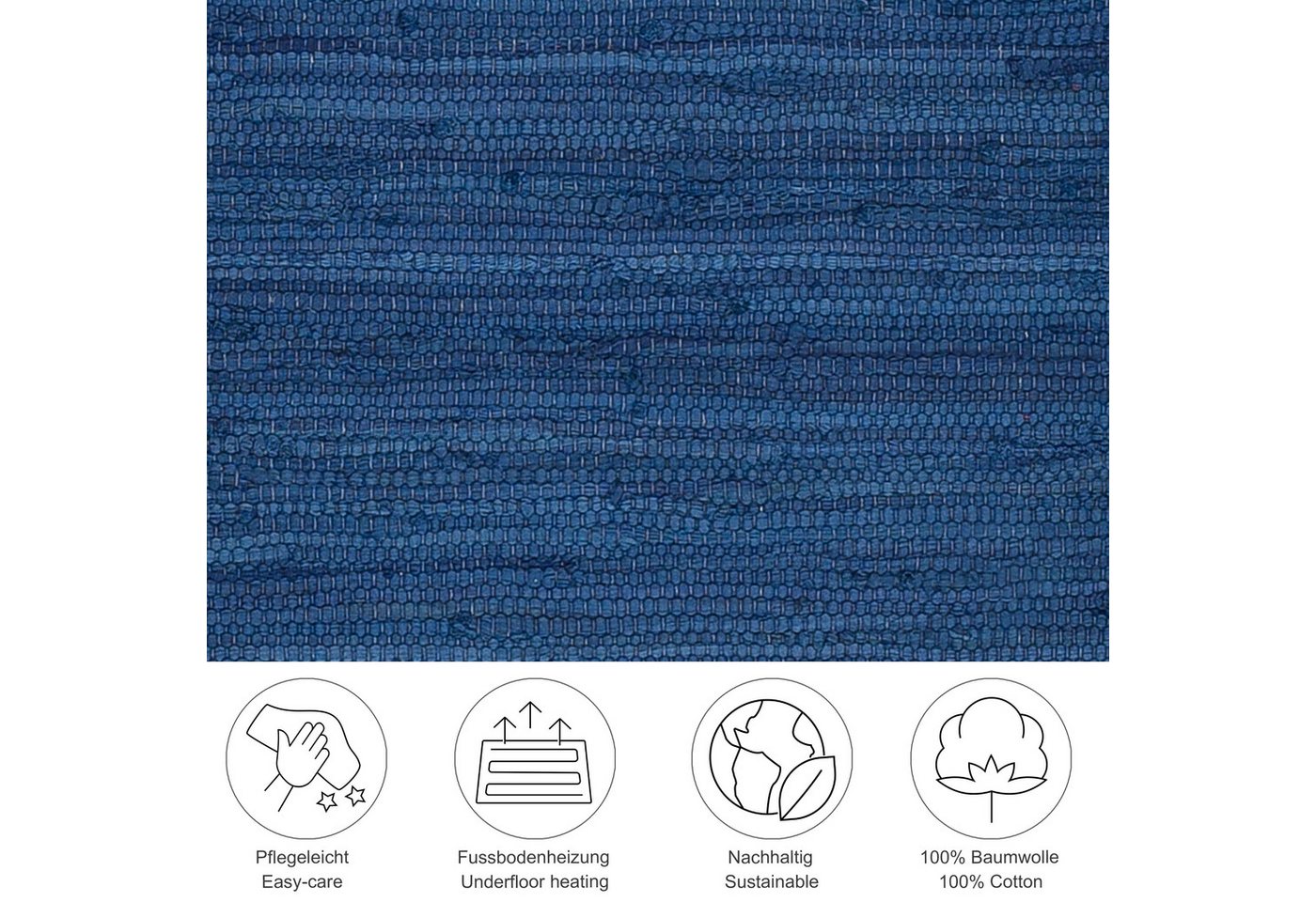 THEKO Teppich Happy Cotton Fleckerl, handgewebt, rechteckig, Höhe: 5 mm, Flachgewebe, reine Baumwolle, meliert, mit Fransen, auch als Läufer – Bild 3 von 5