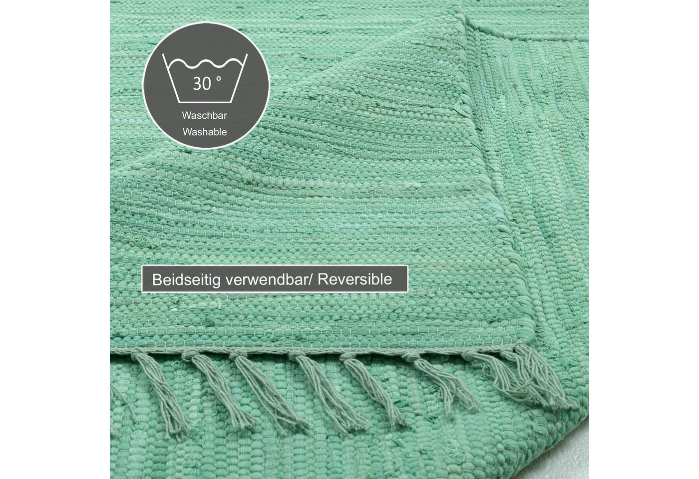 THEKO Teppich Happy Cotton Fleckerl, handgewebt, rechteckig, Höhe: 5 mm, Flachgewebe, reine Baumwolle, meliert, mit Fransen, auch als Läufer – Bild 5 von 5