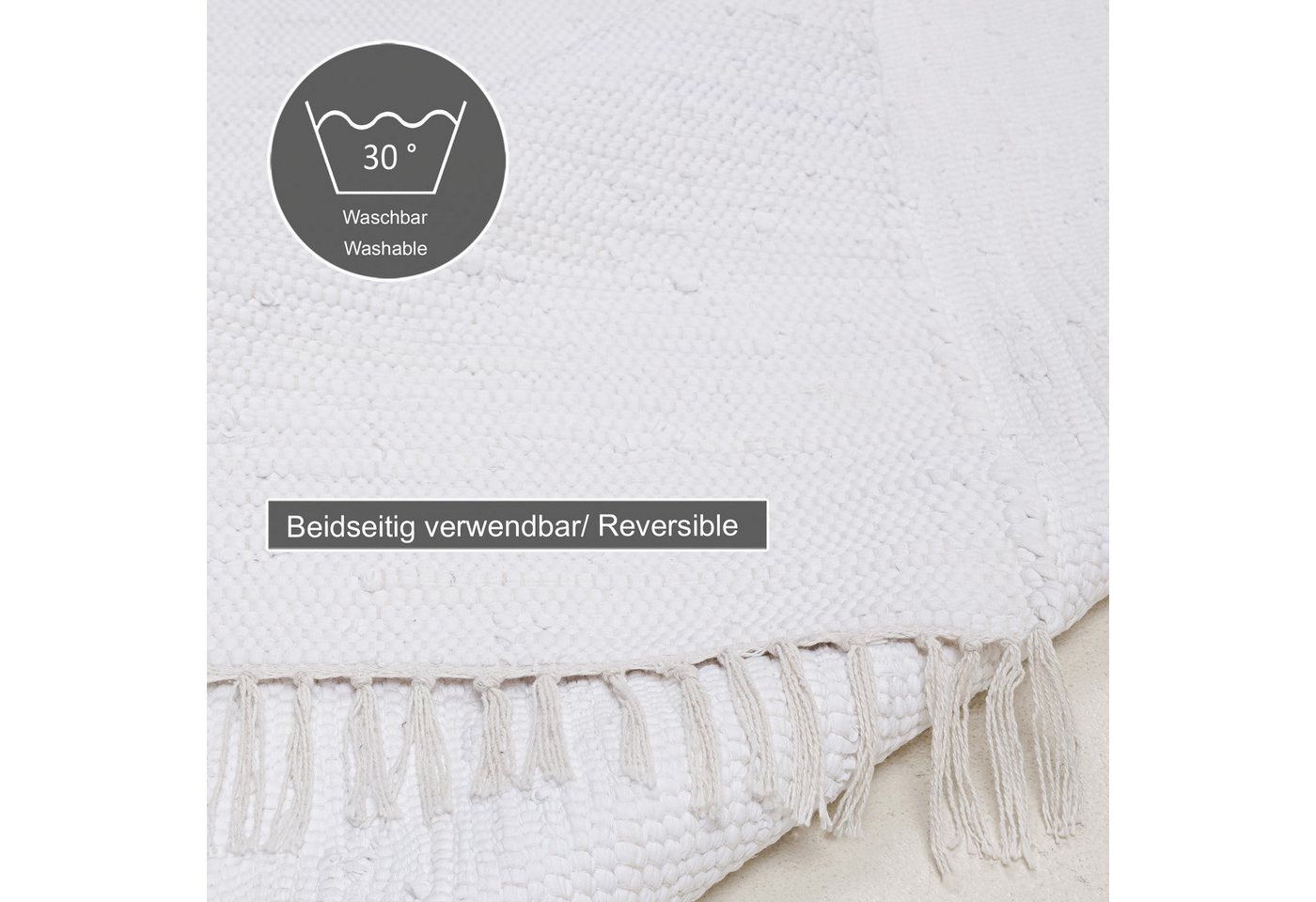 THEKO Teppich Happy Cotton Fleckerl, handgewebt, rechteckig, Höhe: 5 mm, Flachgewebe, reine Baumwolle, meliert, mit Fransen, auch als Läufer – Bild 5 von 5