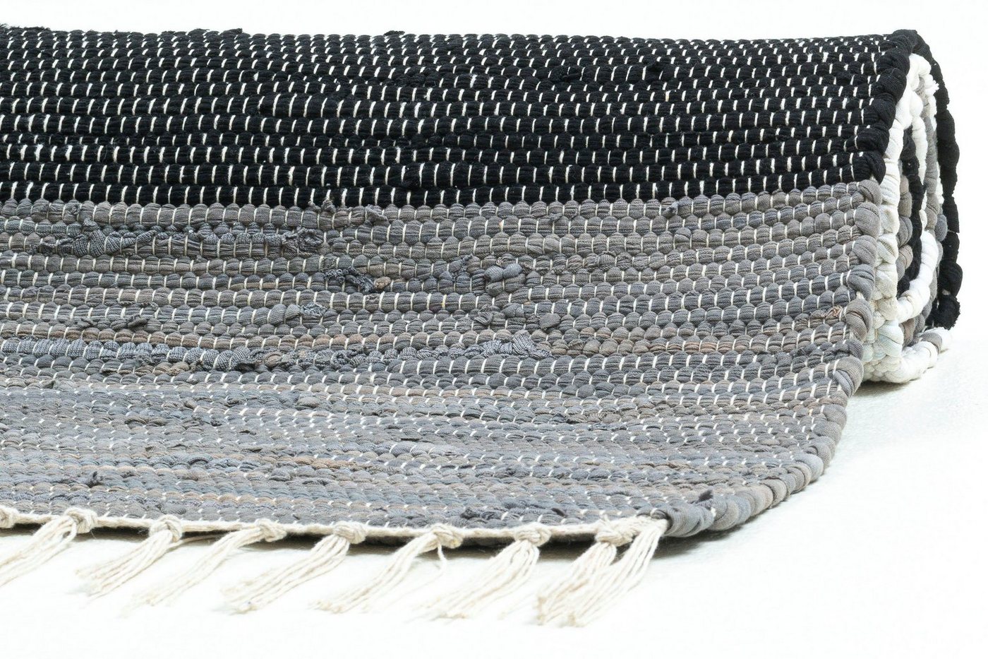 THEKO Teppich Stripe Cotton, handgewebt, rechteckig, Höhe: 5 mm, Flachgewebe, gestreift, reine Baumwolle, mit Fransen, auch als Läufer – Bild 4 von 5