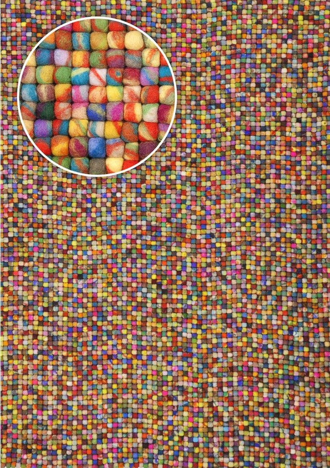 THEKO Wollteppich Felty 2.2, handgefertigt, rechteckig, Höhe: 22 mm, Filzkugel-Teppich, reine Wolle, auch in rund & als Läufer – Bild 2 von 5
