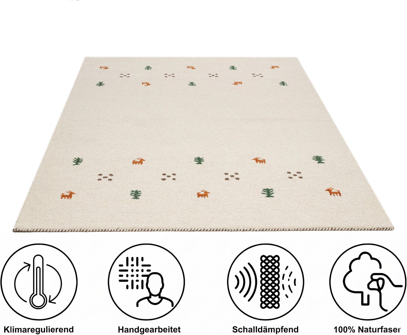 THEKO Wollteppich Gabbeh Motiv, Handgefertigt, Teppich, Tiermotiv, reine Wolle, rechteckig, Höhe: 14 mm, reine Wolle, Wohnzimmer, Schlafzimmer, Esszimmer – Bild 3 von 5