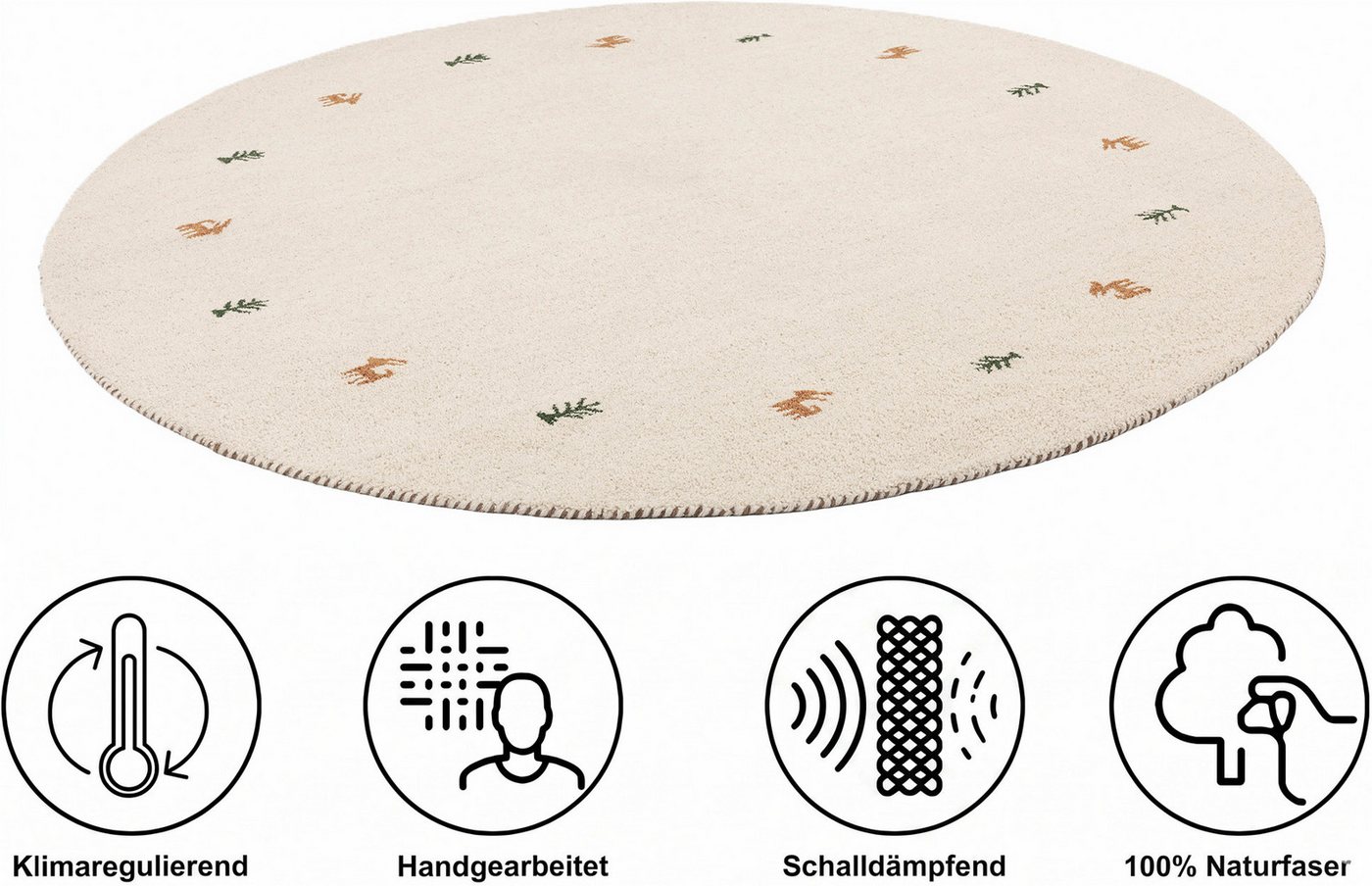 THEKO Wollteppich Gabbeh Motiv, Handgefertigt, Teppich, Tiermotiv, reine Wolle, rund, Höhe: 14 mm, reine Wolle, Wohnzimmer, Schlafzimmer, Esszimmer – Bild 3 von 5