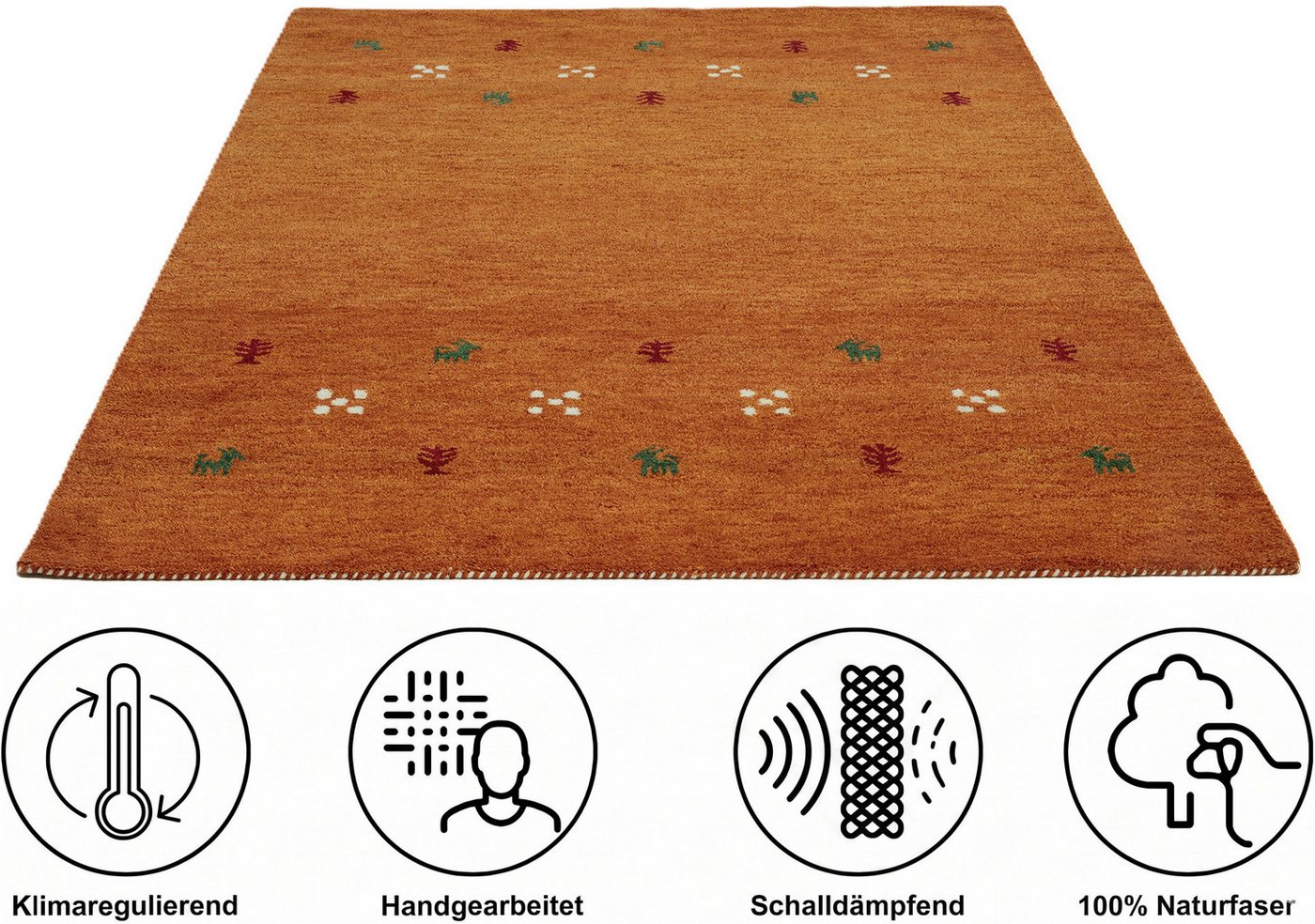 THEKO Wollteppich Gabbeh Motiv, Handgefertigt, Teppich, Tiermotiv, reine Wolle, rechteckig, Höhe: 14 mm, reine Wolle, Wohnzimmer, Schlafzimmer, Esszimmer – Bild 3 von 5
