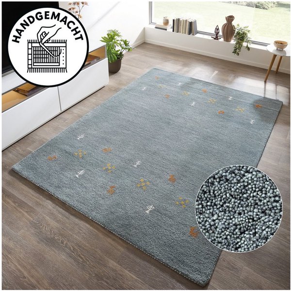 THEKO Wollteppich Gabbeh Motiv, Handgefertigt, Teppich, Tiermotiv, reine Wolle, rechteckig, Höhe: 14 mm, reine Wolle, Wohnzimmer, Schlafzimmer, Esszimmer