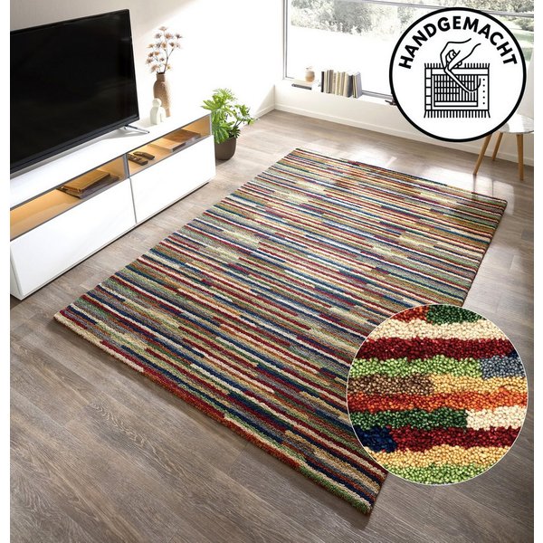 THEKO Wollteppich Gabbeh Multi, Handgefertigt, Teppich, meliert, reine Wolle, rechteckig, Höhe: 15 mm, Wohnzimmer, Schlafzimmer, Esszimmer