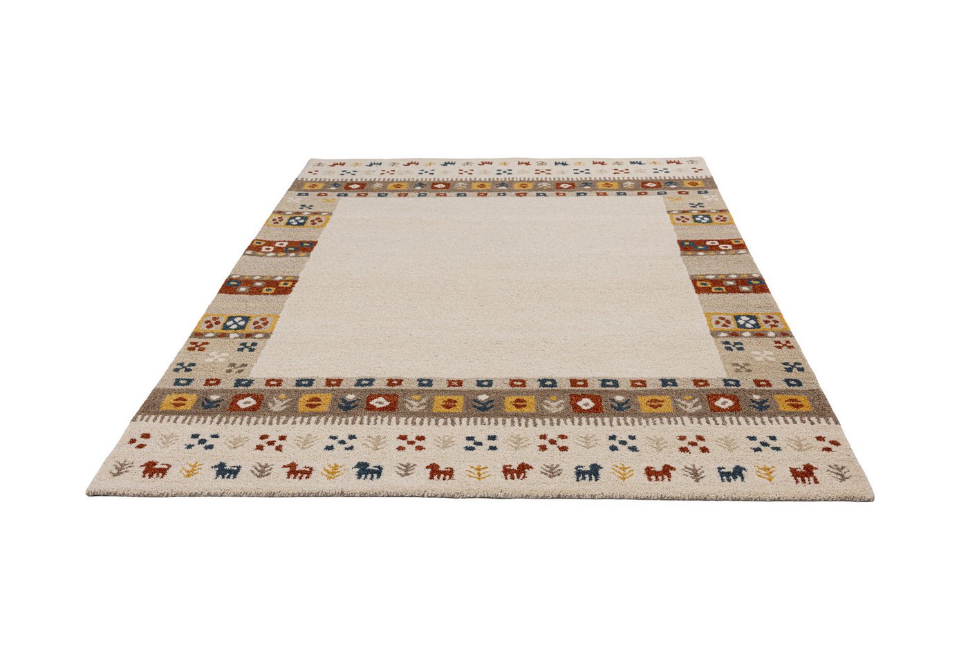 THEKO Wollteppich Gabbeh Rahmen, reine Wolle, Handgefertigt, mit Bordüre, rechteckig, Höhe: 14 mm, Tiermotiv, Wohnzimmer, Schlafzimmer, Esszimmer – Bild 4 von 5