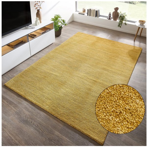 THEKO Wollteppich Gabbeh Uni, Handgefertigt, meliert, auch als Läufer erhältlich, Wolle, rechteckig, Höhe: 14 mm, Schlafzimmer, Wohnzimmer, Esszimmer, auch als 