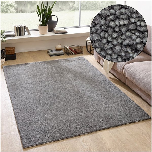 THEKO Wollteppich Gabbeh Uni, Handgefertigt, meliert, auch als Läufer erhältlich, Wolle, rechteckig, Höhe: 14 mm, Schlafzimmer, Wohnzimmer, Esszimmer, auch als 