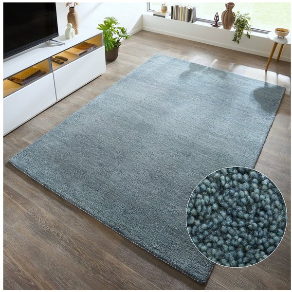 THEKO Wollteppich Gabbeh Uni, Handgefertigt, meliert, auch als Läufer erhältlich, Wolle, rechteckig, Höhe: 14 mm, Schlafzimmer, Wohnzimmer, Esszimmer, auch als 