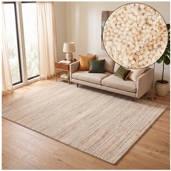 THEKO Wollteppich Janne, Berber Teppich, Wolle, meliert, handgearbeitet, rechteckig, Höhe: 20 mm, handgetuftet, Wohnzimmer, Schlafzimmer, Esszimmer