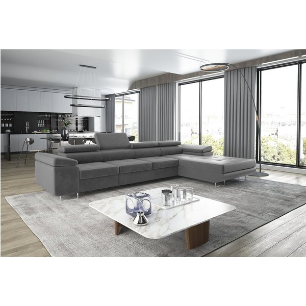 thematys Ecksofa ALVARO MAXI 355 x 204cm mit Schlaffunktion & Bettkasten –, L-Sofa mit 4 verstellbaren Kopfstützen, Samt (Monolotith), oder Cord (Poso) - L-Form