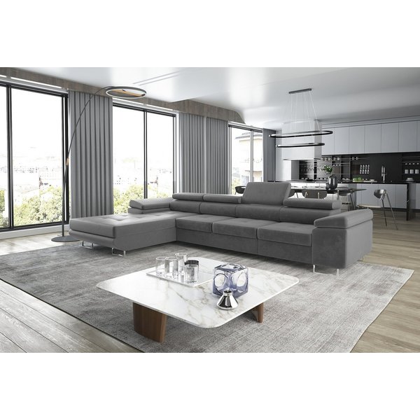 thematys Ecksofa ALVARO MAXI 355 x 204cm mit Schlaffunktion & Bettkasten –, L-Sofa mit 4 verstellbaren Kopfstützen, Samt (Monolotith), oder Cord (Poso) - L-Form
