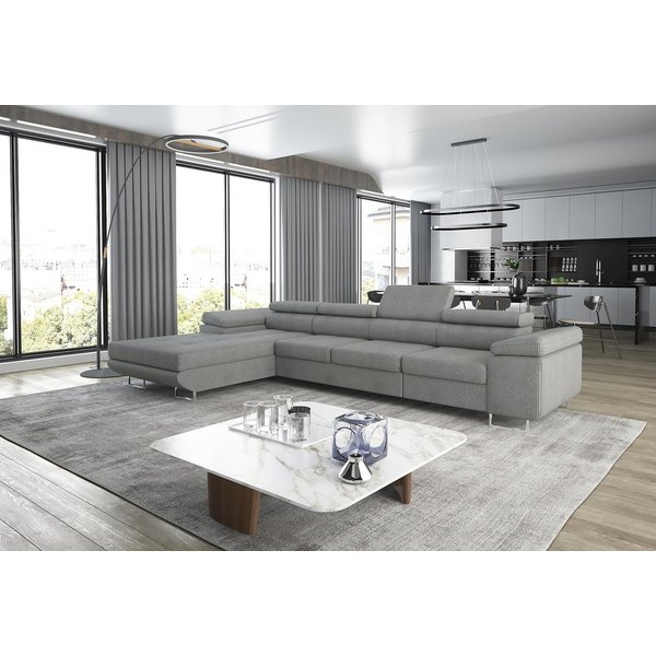 thematys Ecksofa ALVARO MAXI 355 x 204cm mit Schlaffunktion & Bettkasten –, L-Sofa mit 4 verstellbaren Kopfstützen, Samt (Monolotith), oder Cord (Poso) - L-Form