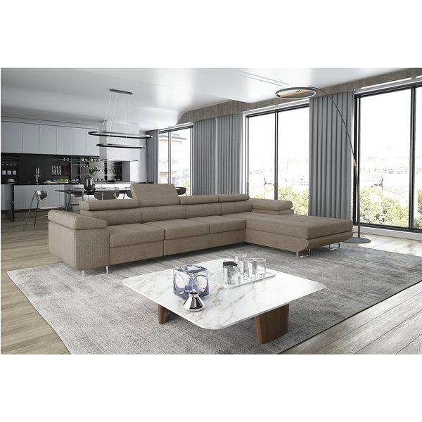 thematys Ecksofa ALVARO MAXI 355 x 204cm mit Schlaffunktion & Bettkasten –, L-Sofa mit 4 verstellbaren Kopfstützen, Samt (Monolotith), oder Cord (Poso) - L-Form
