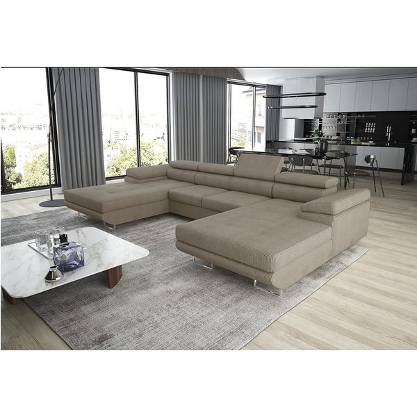 thematys Ecksofa ALVARO U 355 x 162cm mit Schlaffunktion & Bettkasten –, U-Sofa mit 4 verstellbaren Kopfstützen, Samt (Monolotith), oder Cord (Poso) - U-Form, X