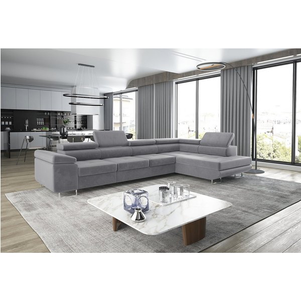 thematys Ecksofa ASTON LONG 355 x 204cm mit Schlaffunktion & Bettkasten – L-Sofa, mit 4 verstellbaren Kopfstützen, Cord (Poso) oder Samt (Monolith), - XXL Wohnl