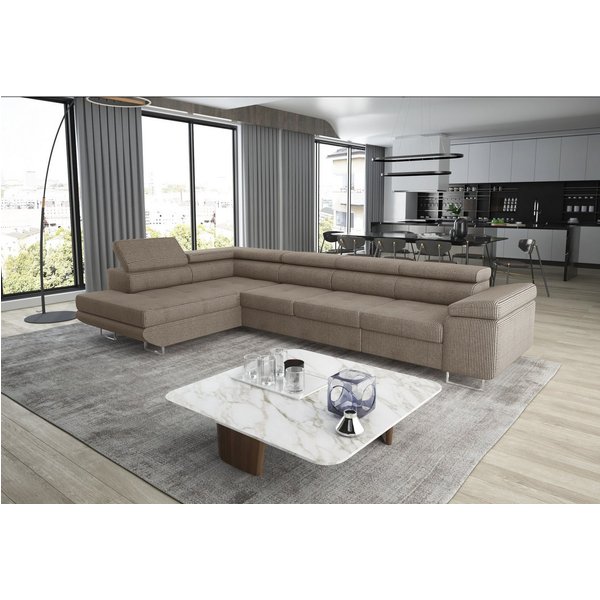 thematys Ecksofa ASTON LONG 355 x 204cm mit Schlaffunktion & Bettkasten – L-Sofa, mit 4 verstellbaren Kopfstützen, Cord (Poso) oder Samt (Monolith), - XXL Wohnl